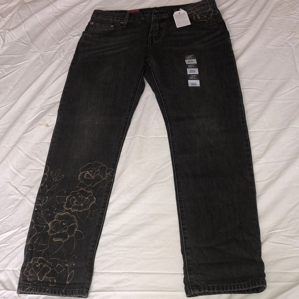 Women’s Black Levi’s 501 CT - Handpainted